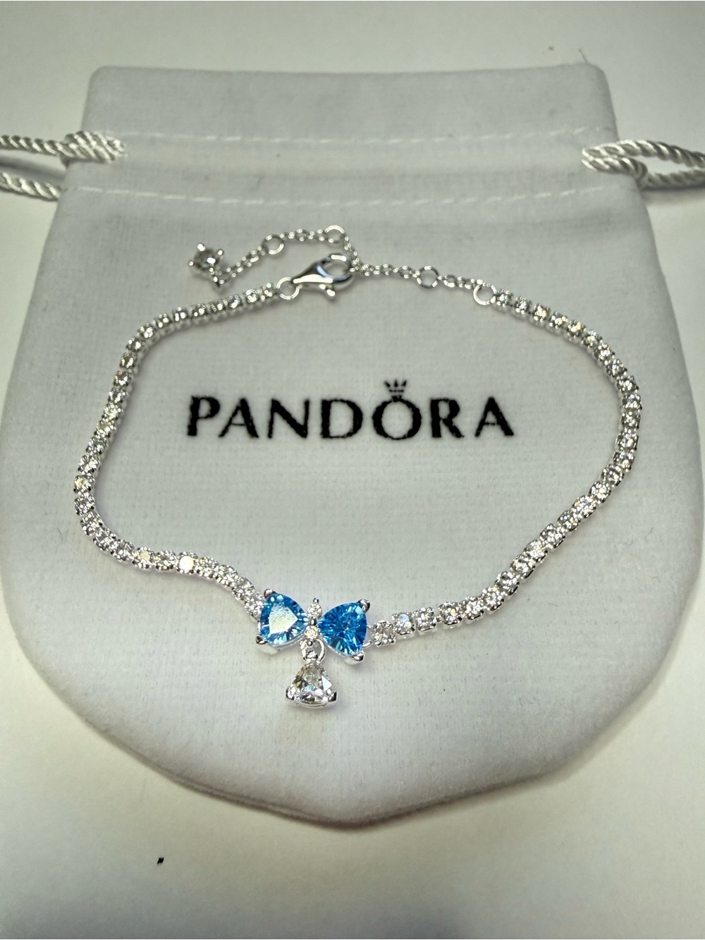 PANDORA Tennis bracelet  Bridgerton Blue Bow 7.7 inch
